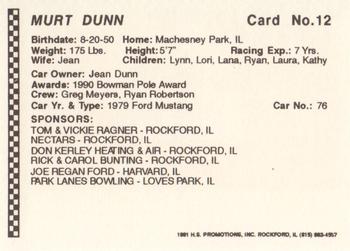 1991 Langenberg Hot Stuff Rockford Speedway #12 Murt Dunn Back