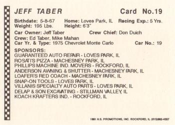 1991 Langenberg Hot Stuff Rockford Speedway #19 Jeff Taber Back