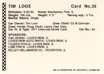 1991 Langenberg Hot Stuff Rockford Speedway #39 Tim Loos Back