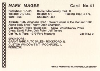 1991 Langenberg Hot Stuff Rockford Speedway #41 Mark Magee Back