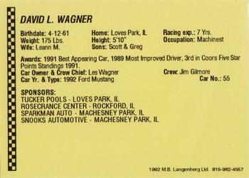 1992 Langenberg Flash Rockford Speedway #NNO David Wagner Back