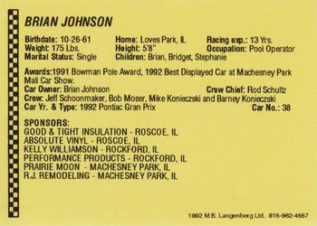 1992 Langenberg Flash Rockford Speedway #NNO Brian Johnson Back