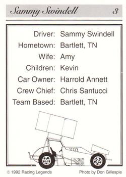 1992 Racing Legends Sprints #3 Sammy Swindell Back
