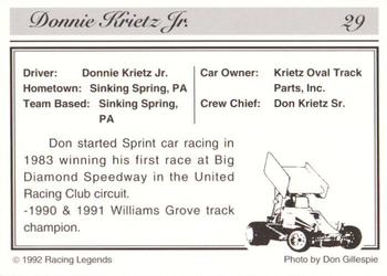 1992 Racing Legends Sprints #29 Donnie Kreitz Jr.'s Car Back
