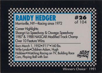 1991 Winner's Choice Modifieds  #26 Randy Hedger Back