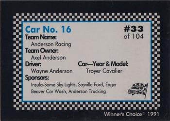 1991 Winner's Choice Modifieds  #33 Wayne Anderson's Car Back