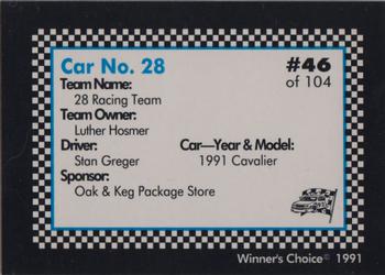 1991 Winner's Choice Modifieds  #46 Stan Greger's Car Back
