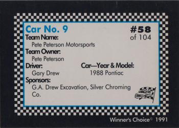 1991 Winner's Choice Modifieds  #58 Gary Drew's Car Back