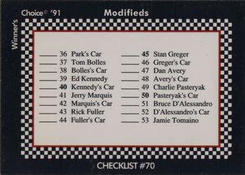 1991 Winner's Choice Modifieds  #70 Checklist Front