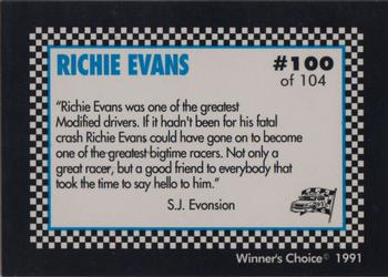 1991 Winner's Choice Modifieds  #100 Richie Evans w/Car/1985 Thompson Ice Breaker Back