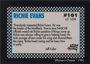 1991 Winner's Choice Modifieds  #101 Richie Evans w/Car/1985 Spring Sizzler Back