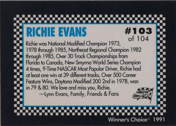 1991 Winner's Choice Modifieds  #103 Richie Evans 1985 Back