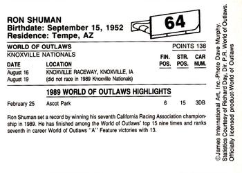 1989 World of Outlaws #64 Ron Shuman Back
