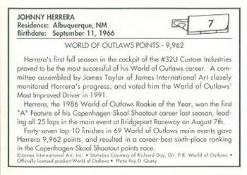 1991 World of Outlaws #7 Johnny Herrera Back