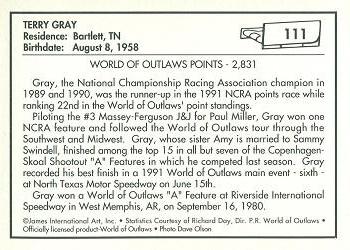 1991 World of Outlaws #111 Terry Gray's Car Back