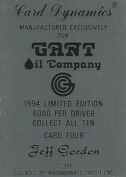 1994 Card Dynamics Gant Oil #4 Jeff Gordon Back