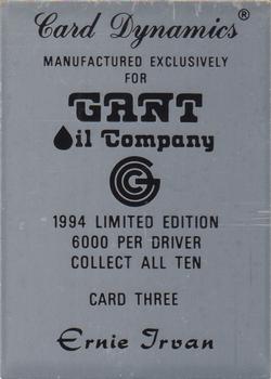 1994 Card Dynamics Gant Oil #3 Ernie Irvan Back
