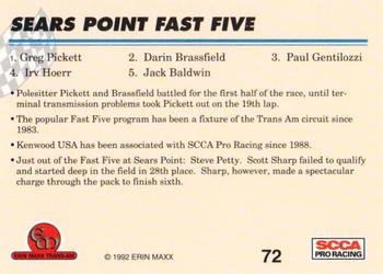 1992 Erin Maxx Trans-Am #72 Sears Point Fast Five Back