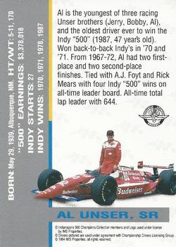 1994 Indianapolis Motor Speedway Indianapolis 500 Champions Collection #NNO Al Unser Sr. Back