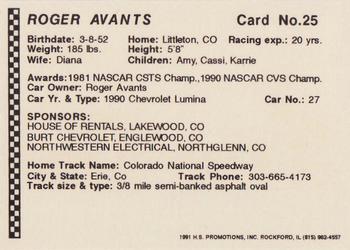 1991 Langenberg Hot Stuff Stock Car Champions #25 Roger Avants Back