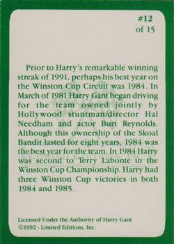 1992 Limited Editions Harry Gant #12 Harry Gant Back