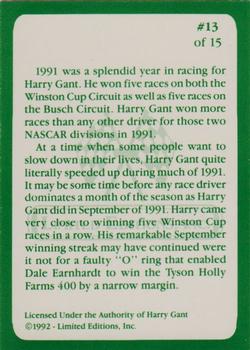 1992 Limited Editions Harry Gant #13 Harry Gant Back