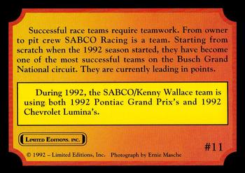 1992 Limited Editions Kenny Wallace #11 Kenny Wallace in Pits Back