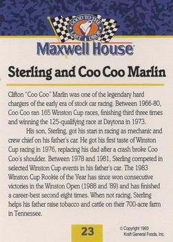 1993 Maxwell House #23 Sterling Marlin / Coo Coo Marlin Back