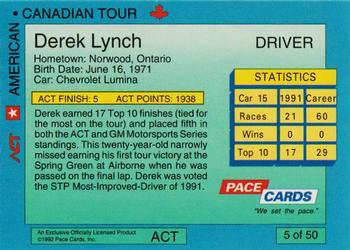 1992 Pace American-Canadian Tour #5 Derek Lynch Back