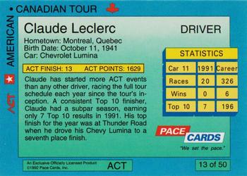 1992 Pace American-Canadian Tour #13 Claude Leclerc Back
