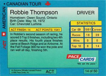 1992 Pace American-Canadian Tour #14 Robbie Thompson Back