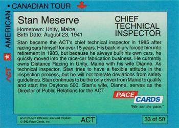 1992 Pace American-Canadian Tour #33 Stan Meserve Back