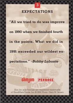 1992 Slim Jim Bobby Labonte #3 Bobby Labonte Back