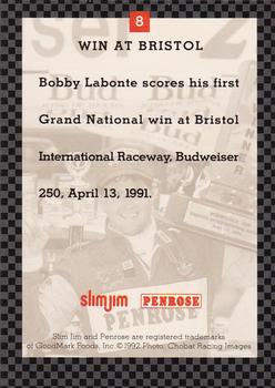 1992 Slim Jim Bobby Labonte #8 Bobby Labonte Back