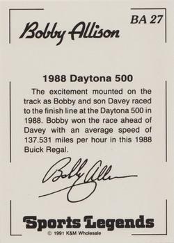 1991 K & M Sports Legends Bobby Allison #BA27 Bobby Allison Back