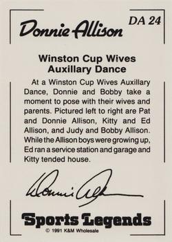 1991 K & M Sports Legends Donnie Allison #DA24 Donnie Allison / Bobby Allison Back