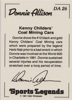 1991 K & M Sports Legends Donnie Allison #DA26 Donnie Allison Back