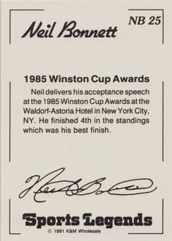1991 K & M Sports Legends Neil Bonnett #NB25 Neil Bonnett Back