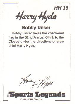 1991 K & M Sports Legends Harry Hyde #HH15 Bobby Unser's Car Back