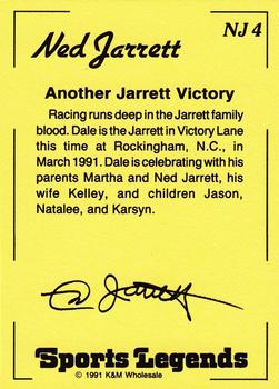 1991 K & M Sports Legends Ned Jarrett #NJ4 Ned Jarrett / Dale Jarrett / Jason Jarrett / Martha Jarrett / Kelley Jarrett / Natalee Jarrett / Karsyn Jarrett Back