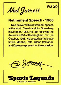 1991 K & M Sports Legends Ned Jarrett #NJ26 Ned Jarrett / Martha Jarrett / Dale Jarrett / Glenn Jarrett / Patti Makar Back