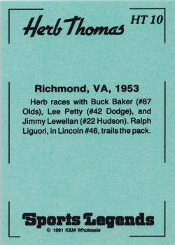 1991 K & M Sports Legends Herb Thomas #HT10 Herb Thomas / Buck Baker / Lee Petty / Jimmie Lewallen / Ralph Liguori Back