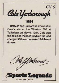 1991 K & M Sports Legends Cale Yarborough #CY6 Cale Yarborough Back