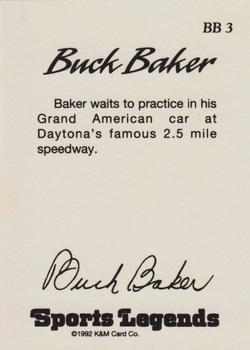 1992 K & M Sports Legends Buck Baker #BB 3 Buck Baker's Car Back