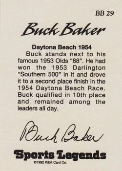 1992 K & M Sports Legends Buck Baker #BB 29 Buck Baker Back