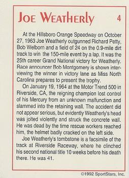 1992 SportStars Racing Collectibles #4 Joe Weatherly Back