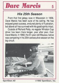 1992 SportStars Racing Collectibles #5 Dave Marcis Back