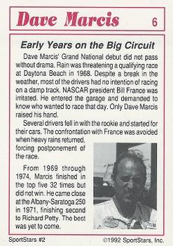1992 SportStars Racing Collectibles #6 Dave Marcis Back