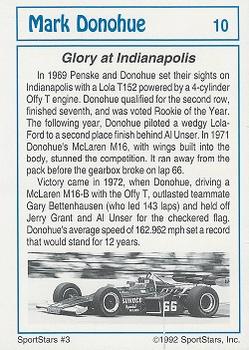 1992 SportStars Racing Collectibles #10 Mark Donohue Back
