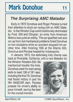 1992 SportStars Racing Collectibles #11 Mark Donohue Back